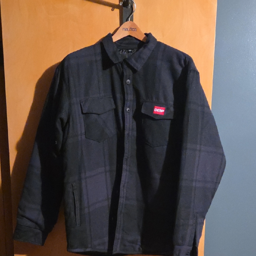 Men's Navy Plaid Shirt Jacket